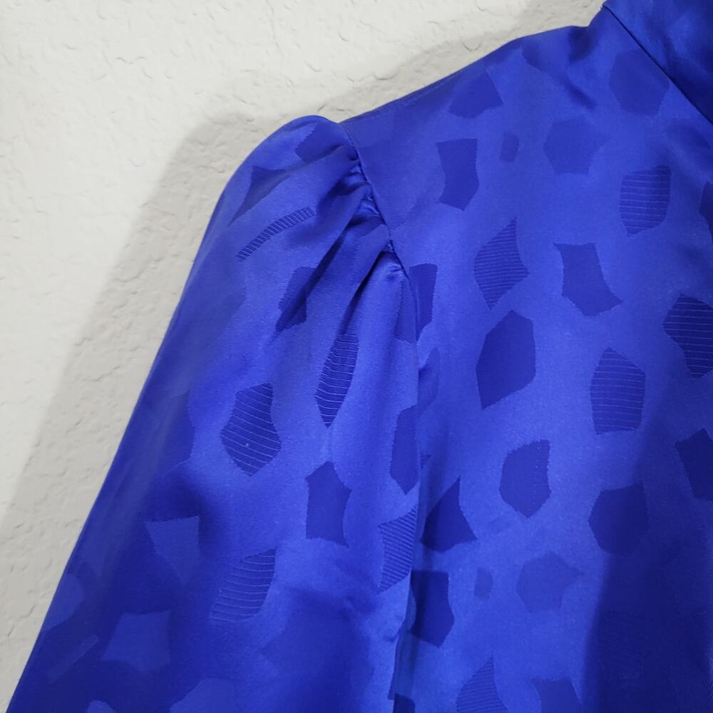 Vintage Blouse Petite Impressions Women  XS  Blue Jacquard Long Sleeve High Neck - Picture 7 of 11